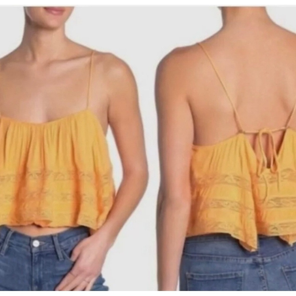 Free People Orange Lace Trim Gauze Crop Cami Top OB1098724 Womens Large NWT